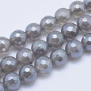 Electroplated Natural Grey Agate Beads Strands, Faceted, Round, 8~8.5mm, Hole: 1mm, about 48pcs/strand, 15.2 inch(38.5cm)(G-G724-8mm)