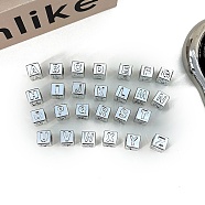 UV Plating Acrylic Beads, Square with Letter, 16.2x12x16.2mm, Hole: 7mm(PACR-N105-13)