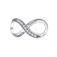 925 Sterling Silver Links, with Cubic Zirconia, Infinity with Word Forever Family, Carved 925, Clear, Antique Silver, 20x10mm(HJEW-FF0012-07)