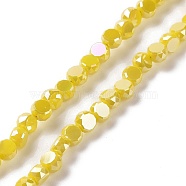 Electroplate Glass Beads Strands, AB Color Plated, Faceted, Flat Round, Yellow, 4.5x2.5~3mm, Hole: 0.8mm, about 145~150pcs/strand, 21.26''(54cm)(GLAA-E036-04D)