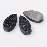 Dyed Teardrop Electroplate Natural Geode/Druzy Agate Cabochons, Black, 19~20x10x6~7mm(G-E277-11)