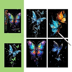 Scratch Rainbow Painting Art Spiral Notebook, DIY Scratch Art Paper, with Plastic Sticks, Butterfly, 302x215mm(PW-WG293D4-03)