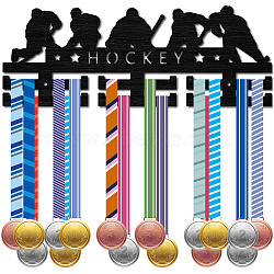 Fashion Wood Medal Hanger Holder, 2 Line Display Wall Rack, with Screws & Anchor Plug, Black, Hockey, Sports, 150x400mm, Hole: 5mm(ODIS-WH0041-080)