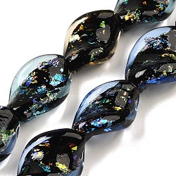 Handmade Dichroic Foil Glass Beads Strands, Leaf, Colorful, 18x13x6.5mm, Hole: 1.5mm, about 19pcs/strand, 13.19''(33.5cm)(DICH-U001-08D)