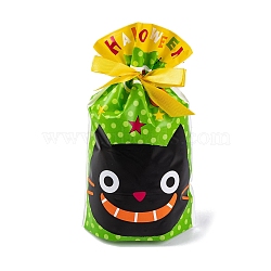 50Pcs Rectangle Halloween Candy Plastic Bags, Cat Shape Printed Candy Drawstring Bags, Green, 23.2x14.9x0.05cm(ABAG-U001-01F)