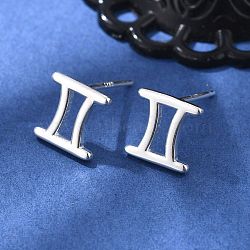 S925 Sterling Silver Stud Earrings, Silver, Twelve Constellations, Gemini, 8x8mm(EJEW-K303-01S-03)