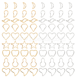 SUPERFINDINGS 108Pcs 18 Style Brass Linking Rings, Long-Lasting Plated, Wave & Moon & Diamond & Heart & Apple & Teardrop & Star & Gourd Shape, Golden & Silver, 8~12x4~10x1mm, Inner Diameter: 6~10x1~8mm, 6pcs/style (KK-FH0005-75)