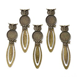 Iron Bookmark Cabochon Settings, Cadmium Free & Nickel Free & Lead Free, with Alloy Tray, Flat Round with Owl, Antique Bronze, 88x23x4mm, Tray: 20mm(X-PALLOY-N0084-20AB-NF)