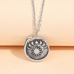 Alloy Cable Chain Necklaces, Snake & Moon Phase Pendant Necklaces for Women, Antique Silver, 18-1/8 inch(46cm)(PW23031655967)