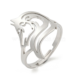 Non-Tarnish 304 Stainless Steel Rings, Hollow Animal Wolf Head, Stainless Steel Color, US Size 7 3/4(17.9mm)(RJEW-R142-02P)