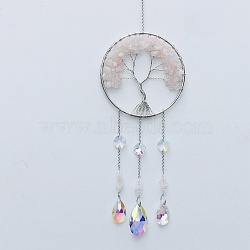 Natural Rose Quartz Tree of Life Pendant Decorations, Suncatchers for Party Window, Wall Display Decorations, 400mm(TREE-PW0002-13B)