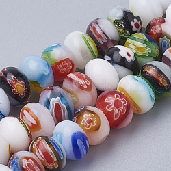 Handmade Millefiori Lampwork Beads Strands, Flat Round, Mixed Color, 10x6~7mm, Hole: 1mm, about 56pcs/strand, 14.9 inch(LAMP-T005-27)