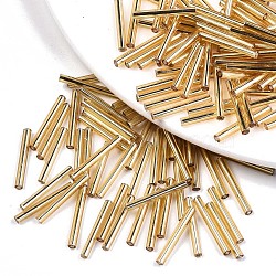Electroplate Glass Bugle Beads, Round Hole, Metallic Colours, Golden Plated, 20x2.5mm, Hole: 1mm; about 2250pcs/bag(SEED-S043-02C-01)