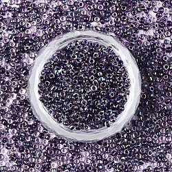 8/0 Glass Seed Beads, Inside Colours, Round Hole, Round, Transparent Colours Rainbow, Black, 8/0, 3~4x2~3mm, Hole: 0.8mm, about 1666pcs/50g(X-SEED-A016-3mm-214)