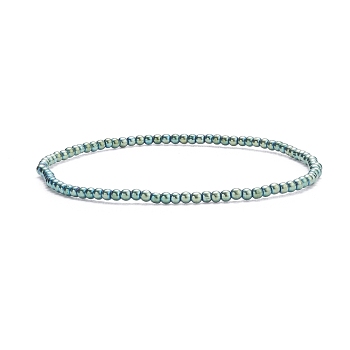 Glass Round Beaded Stretch Bracelet for Women, Blue, Inner Diameter: 2-1/8 inch(5.5cm), Beads: 2mm
