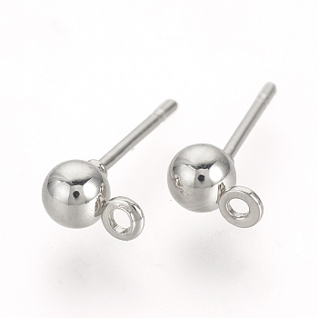 Iron Ball Stud Earring Findings, with Loop, Nickel Free, Platinum, 6.5x4mm, Hole: 1mm, Pin: 0.8mm