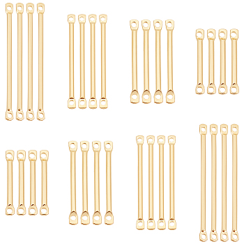 Elite 80Pcs 4 Styles Brass Linking Bars, Connector Charms, Stick, Real 14K Gold Plated, 15~30x2x1mm, Hole: 1mm, 20pcs/style