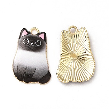 Alloy Enamel Pendants, Cadmium Free & Nickel Free & Lead Free, Golden, Cat Charms, Black, 25x16x3mm, Hole: 1.8mm