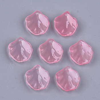 Transparent Spray Painted Glass Pendants, Lotus Leaf, Flamingo, 17x15.5x3.5~4mm, Hole: 1mm