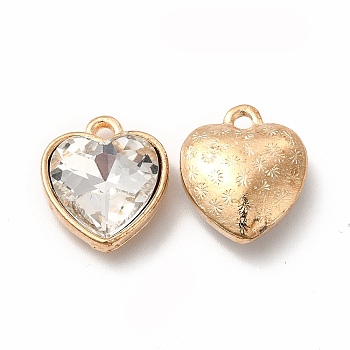 Faceted Glass Rhinestone Pendants, with Golden Tone Zinc Alloy Findings, Heart Charms, Clear, 16.5x14x6.5mm, Hole: 1.6mm