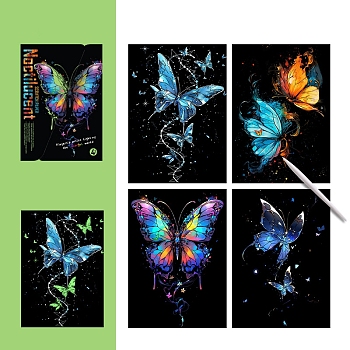 Scratch Rainbow Painting Art Spiral Notebook, DIY Scratch Art Paper, with Plastic Sticks, Butterfly, 302x215mm