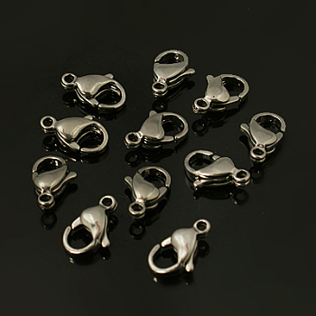 304 Stainless Steel Lobster Claw Clasps, Parrot Trigger Clasps, Stainless Steel Color, 17x10.5x5mm, Hole: 2.2mm