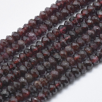Natural Garnet Beads Strands, Faceted, Rondelle, 5x3mm, Hole: 1mm, about 130pcs/strand, 15.3 inch