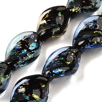 Handmade Dichroic Foil Glass Beads Strands, Leaf, Colorful, 18x13x6.5mm, Hole: 1.5mm, about 19pcs/strand, 13.19''(33.5cm)