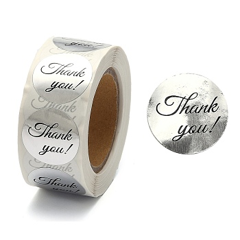 1 Inch Thank You Stickers, Adhesive Roll Sticker Labels, for Envelopes, Bubble Mailers and Bags, Silver, 25mm, about 500pcs/roll