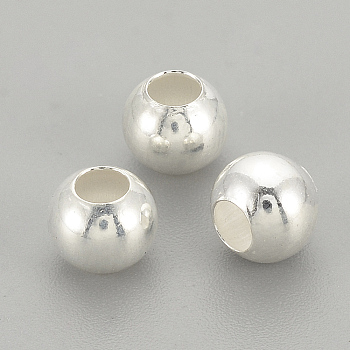 925 Sterling Silver Beads, Round, Silver, 4x3.5mm, Hole: 1.5mm