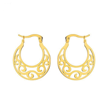 304 Stainless Steel Hoop Earrings for Women, Sector with Hollow, Real 18K Gold Plated, 29x25mm