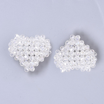 Plating Acrylic Woven Beads, Cluster Beads, Heart, Clear, 24x25x9mm, Hole: 1mm