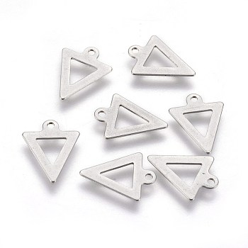 201 Stainless Steel Charm, Triangle, Stainless Steel Color, 12x9x0.5mm, Hole: 1mm