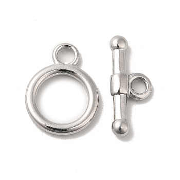 Non-Tarnish 304 Stainless Steel Toggle Clasps, Ring, Stainless Steel Color, Ring: 15.5x12x2mm, Hole: 2mm, Bar: 17x7x3mm, Hole: 2.5mm