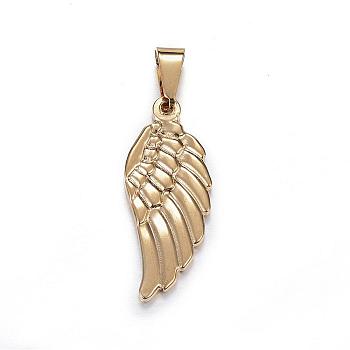 304 Stainless Steel Pendants,  Wing, Golden, 35x14.5x4mm, Hole: 5x10mm