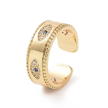 Brass Micro Pave Cubic Zirconia Open Rings, Evil Eye Cuff Rings for Women, Real 18K Gold Plated, 8mm, Inner Diameter: US Size 7 3/4(17.8mm)