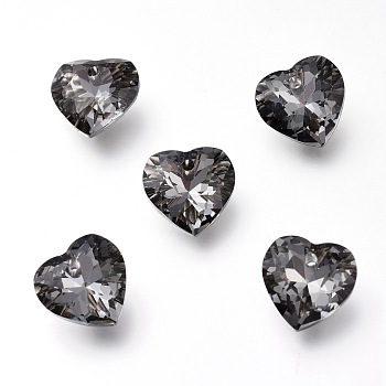 Glass Rhinestone Pendants, Back Plated, Faceted, Heart, Silver Night Shade, 8x8x4mm, Hole: 1mm