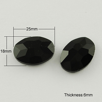Glass Pointed Back Rhinestone, Faceted, Oval, Black, 18x25x6mm