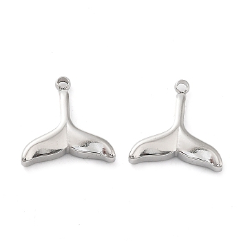 Non-Tarnish 304 Stainless Steel Charms, Fishtail Charm, Stainless Steel Color, 12x11.5x2.5mm, Hole: 1.2mm