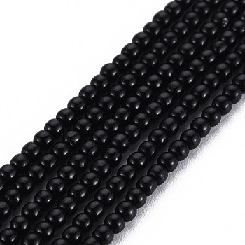 Glass Beads Strands, Round, Black, 2mm, Hole: 0.6mm, about 185~206pcs/strand, 14.37~14.76 inch(36.5~37.5cm)