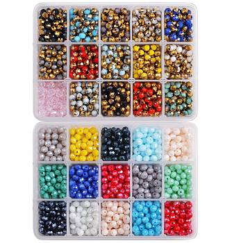 3420-3540Pcs 30 Colors Electroplate Transparent Glass Beads Strands, Full Plated, Faceted, Rondelle, Mixed Color, 6x5mm, Hole: 1mm, 114~118pcs/color
