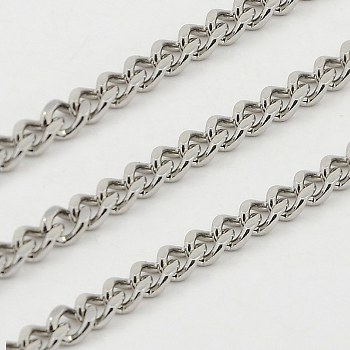 304 Stainless Steel Twisted Chains, Unwelded, Faceted, Stainless Steel Color, 3.7x3x1.2mm