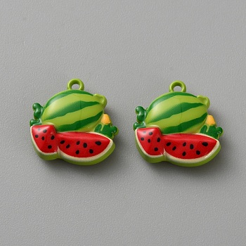 Zinc Alloy Pendants, Baking Paint, Fruits, Watermelon, 15x15x4.5mm, Hole: 1.2mm