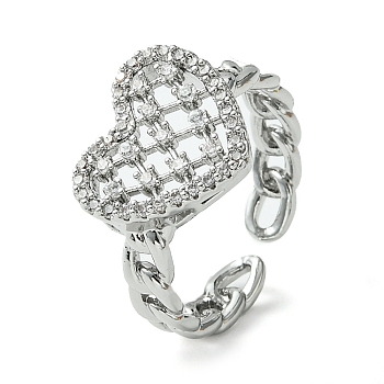 Bass Micro Pave Cubic Zirconia Ring, Long-Lasting Plated, Heart, Platinum, Inner Diameter: 18mm