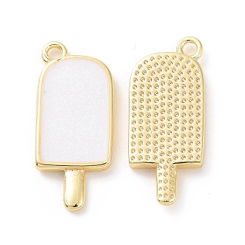 Ion Plating(IP) Brass Enamel Pendants, Ice-Lolly, Real Platinum Plated, Real 18K Gold Plated, White, 20x9x2mm, Hole: 1.5mm