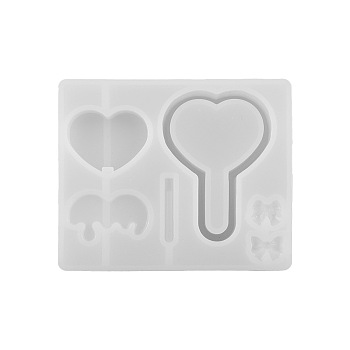 Lollipop Shape DIY Silicone Quicksand Molds, Shaker Molds, Resin Casting Molds, for UV Resin, Epoxy Resin Craft Making, Heart, 64x79x13mm