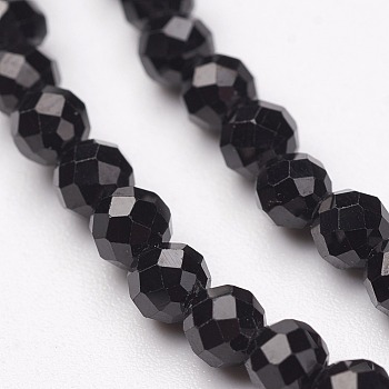 Natural Black Spinel Bead Strands, Faceted, Round, 5mm, Hole: 1mm, about 72pcs/strand, 15.5 inch