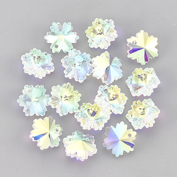 Glass Rhinestone Charms, Ice Flower, Crystal AB, 14x12x7mm, Hole: 1.4mm