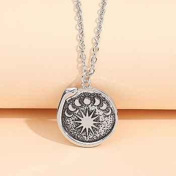 Alloy Cable Chain Necklaces, Snake & Moon Phase Pendant Necklaces for Women, Antique Silver, 18-1/8 inch(46cm)