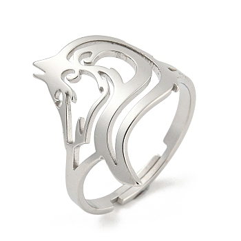 304 Stainless Steel Rings, Hollow Animal Wolf Head, Stainless Steel Color, US Size 7 3/4(17.9mm)
